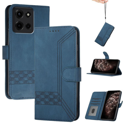 Moto G 2025 Cubic Skin Feel Flip Leather Phone Case - Blue